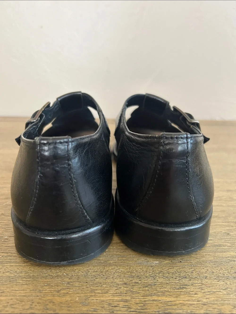 Heyraud Men's Black Handmade Leather Fisherman Sandal. Made in Italy. Size EU 40